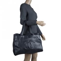 Pre Owned حقيبة يد شانيل CC كبيرة جلد كافيار سوداء