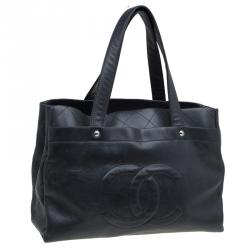 Pre Owned حقيبة يد شانيل CC كبيرة جلد كافيار سوداء