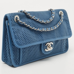 Pre Owned Chanel Blue Perforated Leather Up in the Air Flap Bag