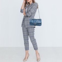 Pre Owned Chanel Blue Perforated Leather Up in the Air Flap Bag