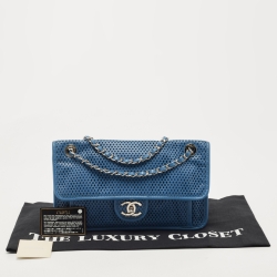 Pre Owned Chanel Blue Perforated Leather Up in the Air Flap Bag