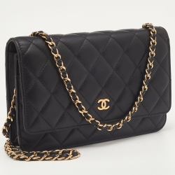 Chanel Black Quilted Leather Classic Wallet on Chain