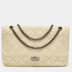 Chanel Ivory Aged Quilted Leather Reissue 2.55 Classic 227 Flap Bag