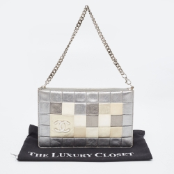 Pre Owned Chanel Silver Multicolor Square Quilted Wristlet Clutch