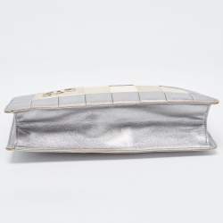Pre Owned Chanel Silver Multicolor Square Quilted Wristlet Clutch