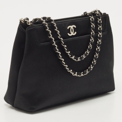 Pre Owned Chanel Black Satin CC Shoulder Bag