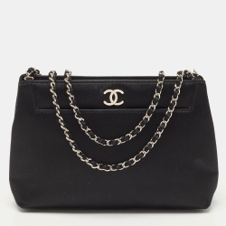 Pre Owned Chanel Black Satin CC Shoulder Bag