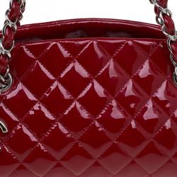 Pre Owned Chanel Red Quilted Patent Leather Small Just Mademoiselle Bowling Bag
