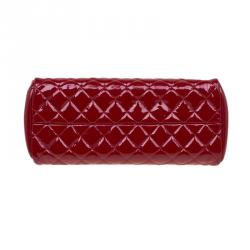 Pre Owned Chanel Red Quilted Patent Leather Small Just Mademoiselle Bowling Bag
