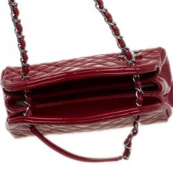 Pre Owned Chanel Red Quilted Patent Leather Small Just Mademoiselle Bowling Bag