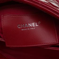Pre Owned Chanel Red Quilted Patent Leather Small Just Mademoiselle Bowling Bag