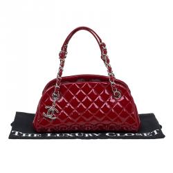 Pre Owned Chanel Red Quilted Patent Leather Small Just Mademoiselle Bowling Bag