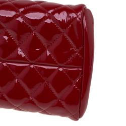 Pre Owned Chanel Red Quilted Patent Leather Small Just Mademoiselle Bowling Bag