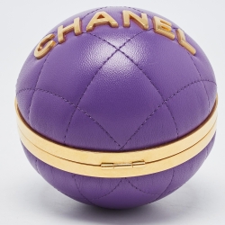 Pre Owned Chanel Purple Quilted Leather Paris-Le19M Coco Sphere Minaudiere Bag
