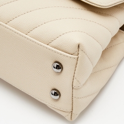 Pre Owned Chanel Light Beige Quilted Caviar Leather Small Coco Top Handle Bag