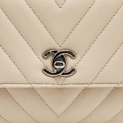Pre Owned Chanel Light Beige Quilted Caviar Leather Small Coco Top Handle Bag
