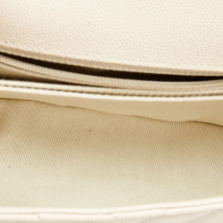 Pre Owned Chanel Light Beige Quilted Caviar Leather Small Coco Top Handle Bag