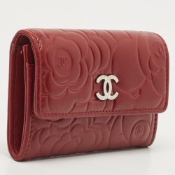 Chanel Red Camellia Embossed Leather CC Flap Card Case 