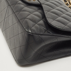 Pre Owned Chanel Black Quilted Caviar Leather Jumbo Classic Double Flap Bag