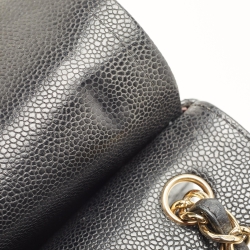 Pre Owned Chanel Black Quilted Caviar Leather Jumbo Classic Double Flap Bag