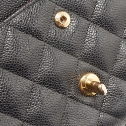 Pre Owned Chanel Black Quilted Caviar Leather Jumbo Classic Double Flap Bag