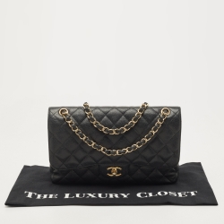 Pre Owned Chanel Black Quilted Caviar Leather Jumbo Classic Double Flap Bag