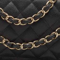Pre Owned Chanel Black Quilted Caviar Leather Jumbo Classic Double Flap Bag