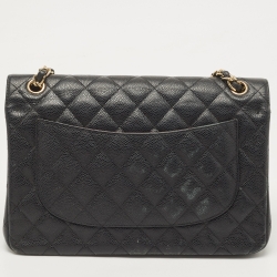 Pre Owned Chanel Black Quilted Caviar Leather Jumbo Classic Double Flap Bag