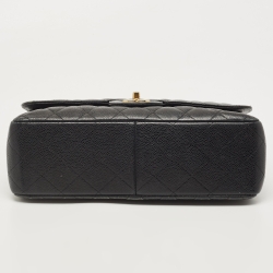 Pre Owned Chanel Black Quilted Caviar Leather Jumbo Classic Double Flap Bag
