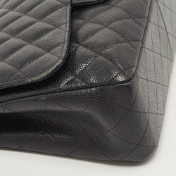 Pre Owned Chanel Black Quilted Caviar Leather Jumbo Classic Double Flap Bag