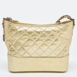 Pre Owned Chanel Gold Quilted Aged Leather Medium Gabrielle Hobo