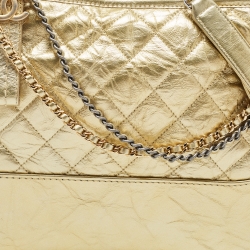 Pre Owned Chanel Gold Quilted Aged Leather Medium Gabrielle Hobo