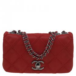 Pre Owned Chanel Red Diamond Stitch Leather Mini Flap Bag
