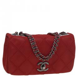 Pre Owned Chanel Red Diamond Stitch Leather Mini Flap Bag