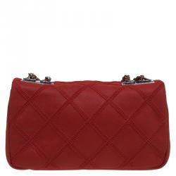 Pre Owned Chanel Red Diamond Stitch Leather Mini Flap Bag