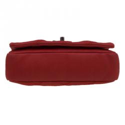 Pre Owned Chanel Red Diamond Stitch Leather Mini Flap Bag