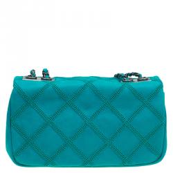 Pre Owned Chanel Green Diamond Stitch Leather Mini Flap Bag