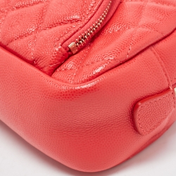 Pre Owned Chanel Coral Red Caviar Leather CC Front Pocket Cosmetic Pouch