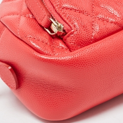 Pre Owned Chanel Coral Red Caviar Leather CC Front Pocket Cosmetic Pouch