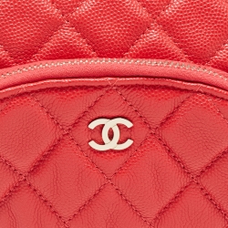 Pre Owned Chanel Coral Red Caviar Leather CC Front Pocket Cosmetic Pouch