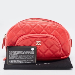 Pre Owned Chanel Coral Red Caviar Leather CC Front Pocket Cosmetic Pouch