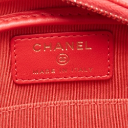 Pre Owned Chanel Coral Red Caviar Leather CC Front Pocket Cosmetic Pouch