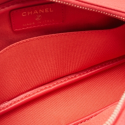 Pre Owned Chanel Coral Red Caviar Leather CC Front Pocket Cosmetic Pouch