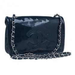 Pre Owned Chanel Blue Patent CC Logo Chain Crossbody