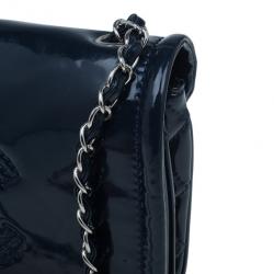 Pre Owned Chanel Blue Patent CC Logo Chain Crossbody
