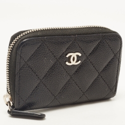 مملوكة مسبقًا Chanel Black Quilted Caviar Leather Classic Zipped Coin Purse