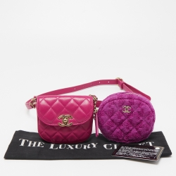 مملوكة مسبقًا Chanel Magenta Quilted Leather and Wool Mini Waist and Coin Purse Bag