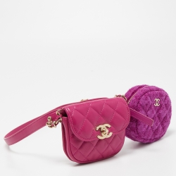 مملوكة مسبقًا Chanel Magenta Quilted Leather and Wool Mini Waist and Coin Purse Bag