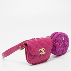 مملوكة مسبقًا Chanel Magenta Quilted Leather and Wool Mini Waist and Coin Purse Bag