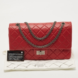 Pre Owned Chanel Red Quilted Aged Leather Reissue 2.55 Classic 227 Flap Bag